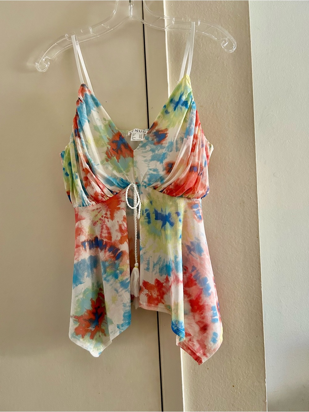 VENUS White Multi-Color Tie-Dye Camisole with Drawstring